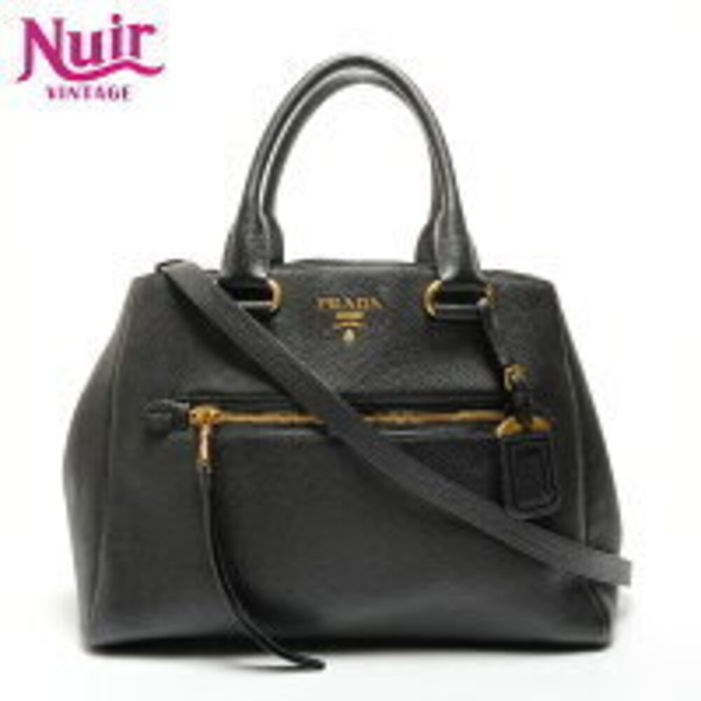 Prada Vitello Phenix leather tote Shoulder Bag Black